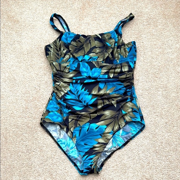 Lands' End High Neckline Underwire Floral Criss Cross One Piece Swimsuit Size 18 - Picture 1 of 9